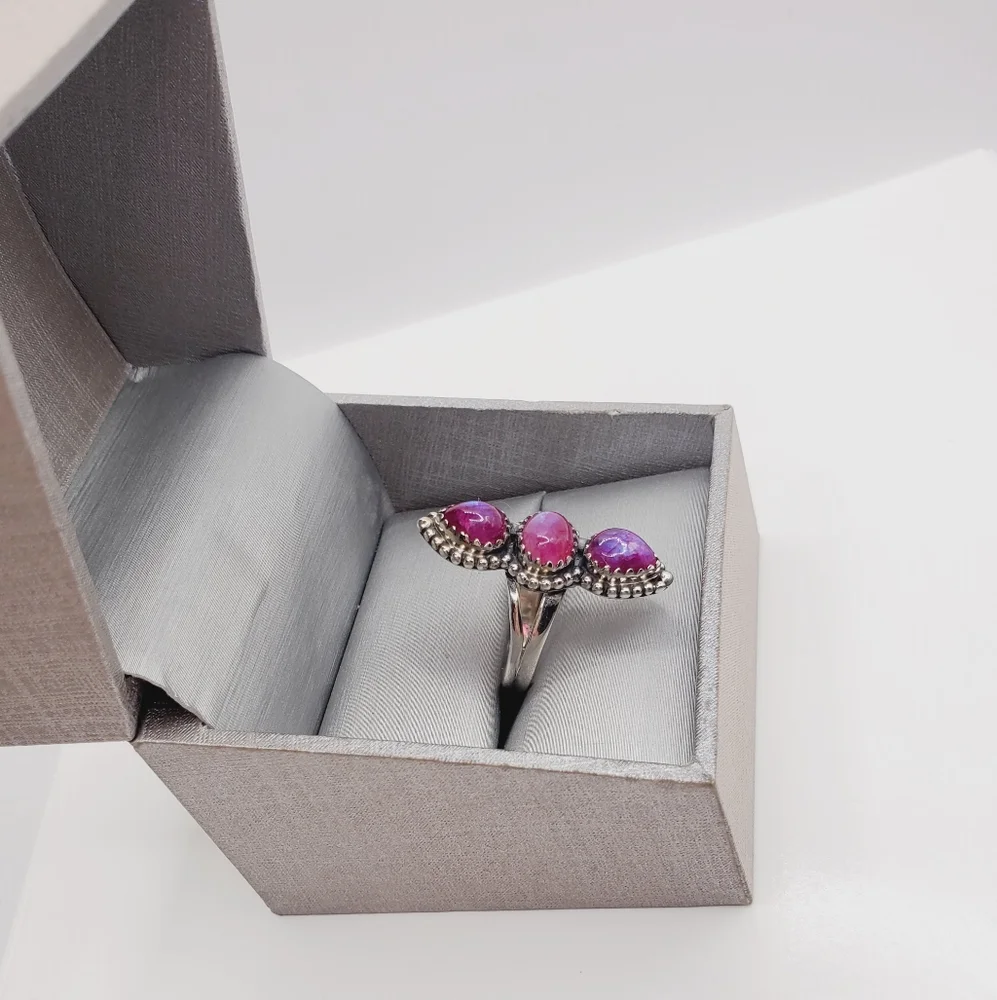 Pink Triple Gemstone 925 Sterling Silver Ring